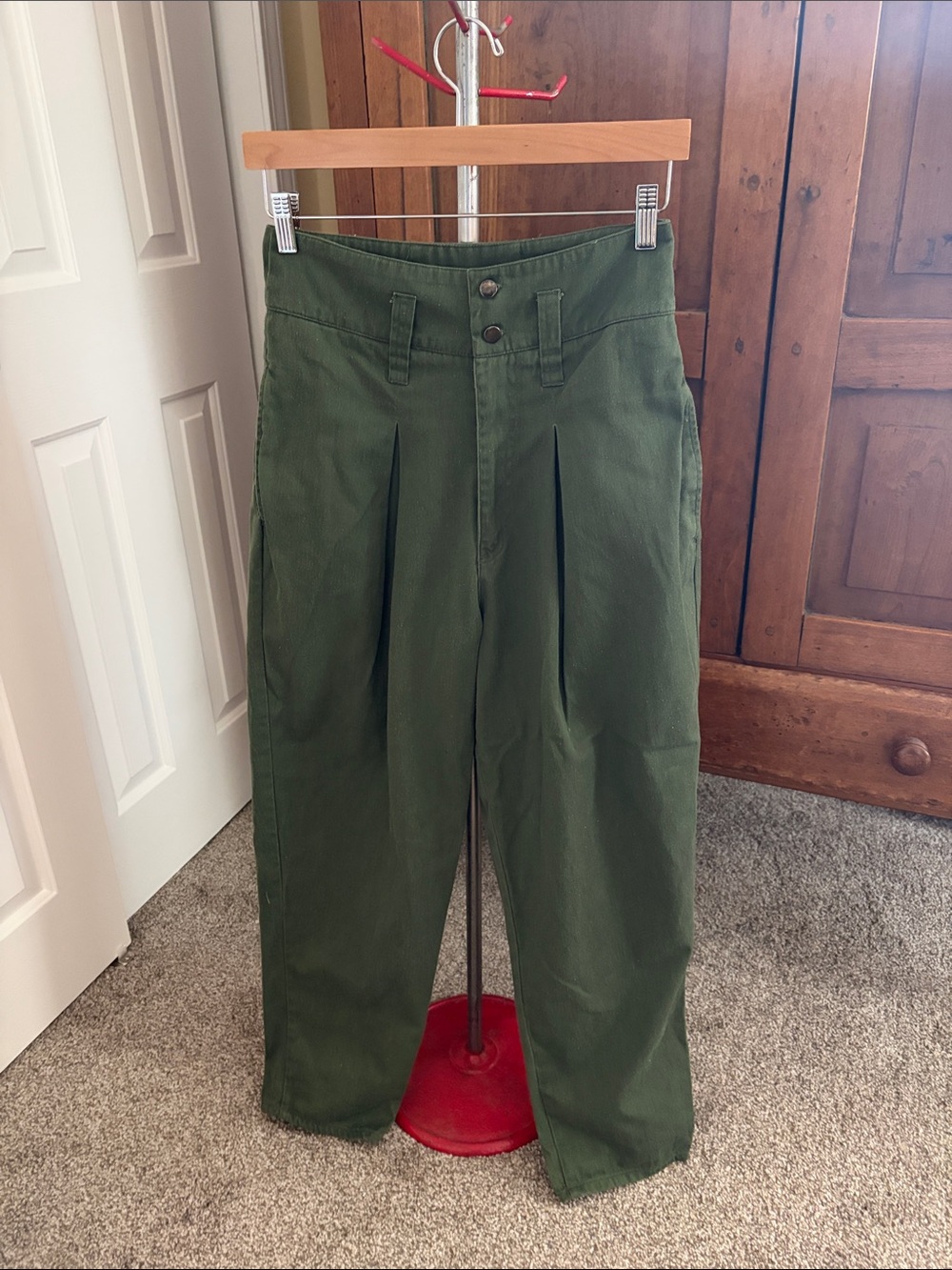 VINTAGE Green Military Inspired Pleated Cotton Pants